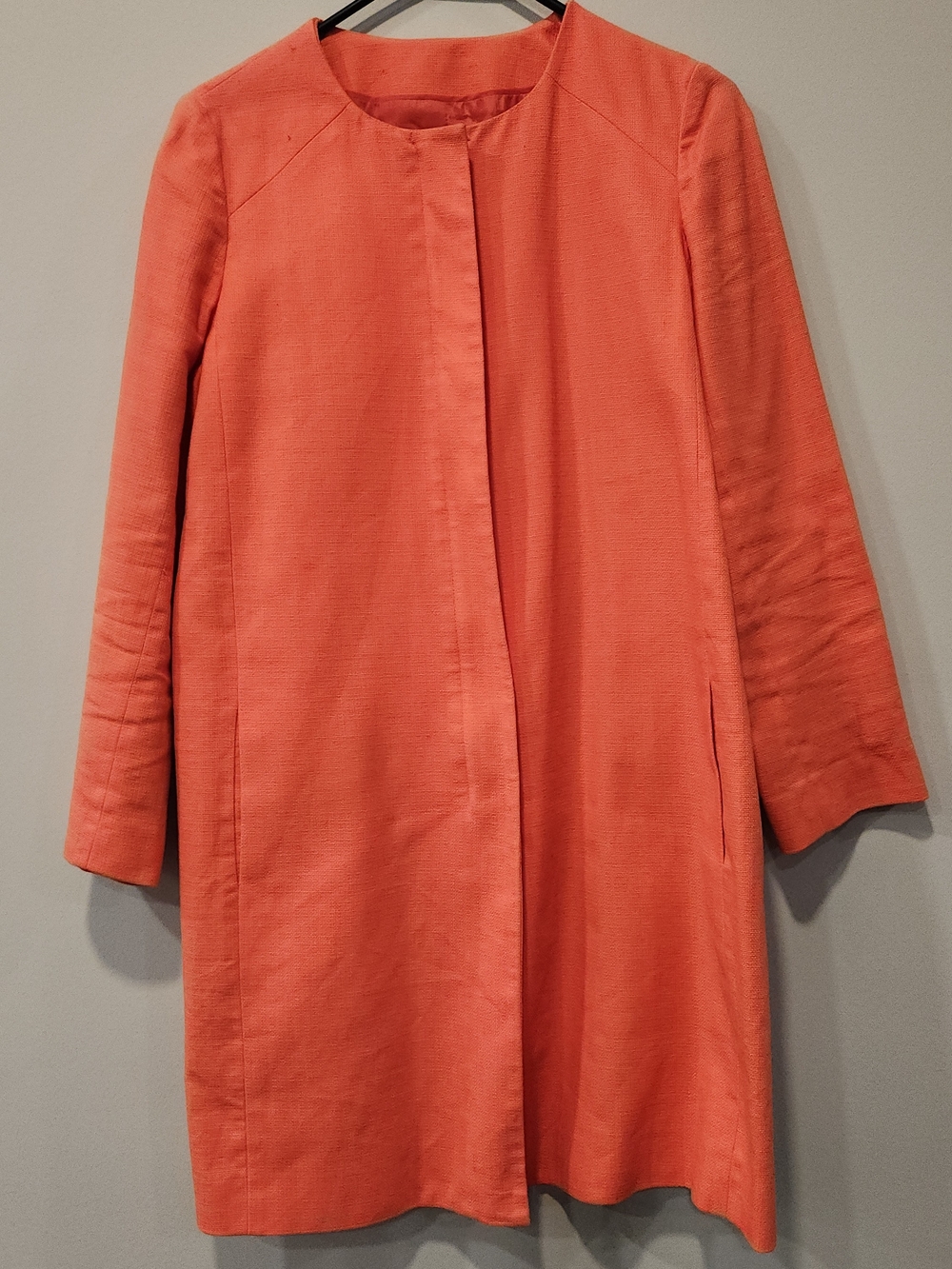 J. Crew Coral Collarless Trench Coat